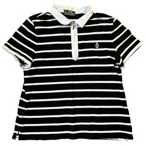 L-RL Lauren Active Women’s LG Black And White Striped Ralph Lauren Polo